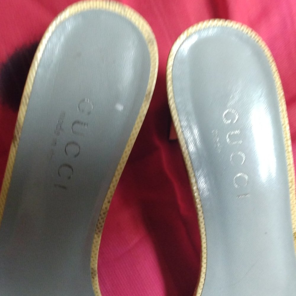 ❤️GUCCI TOM FORD Snake Slip On Chunky Wood Heel Slides Sandals Shoe 8 B Italy - Picture 3 of 10